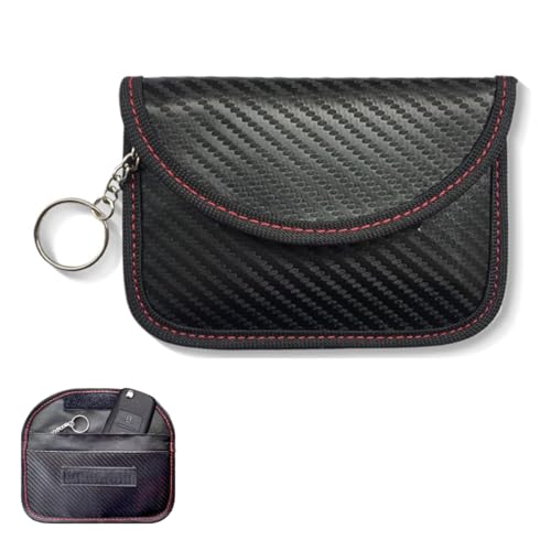 ZORVYN 2 Pièces Pochette de Protection Keyless Go pour Clés de Voiture, Étui Anti-Vol avec Blindage de Signal, Crochet et Anneau Porte-Clés (Cuir Fibre de Carbone)