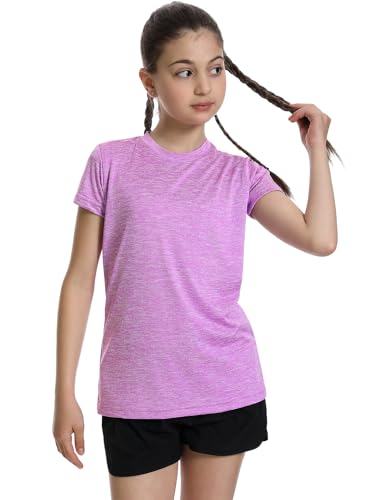 Image of 5 Pack Girls Athletic Shirts Short Sleeve Dry Fit T-Shirts Tops for Teens | Soft and Breathable Fabric, Bright and Cute Colors, Longer Length Design, Colorfast and Anti-Wrinkle
