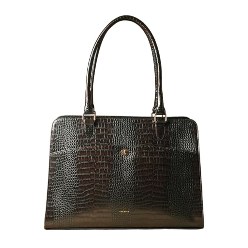 Image of Theater Dr. Grief Brown Croco Handbag for Women | Structured Top Handle Tote with Spacious Interior | Elegant Office Work & All Day Essential Laptop Bag