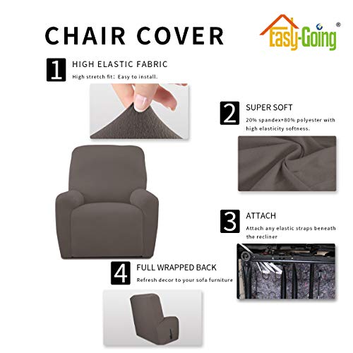 Image of Easy-Going 4 Pieces Microfiber Stretch Recliner Slipcover - Spandex Soft Fitted Sofa Couch Cover, Washable Furniture Protector with Elastic Bottom for Kids, Pet(Recliner, Taupe)