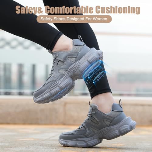 Image of Hogent Steel Toe Shoes for Women Men Wide Non Slip Composite Work Sneakers Indestructible Comfortable Safety Tennis Shoes Lightweight Breathable Construction Sneakers Puncture Proof Ergonomic Design