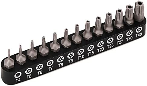 Torx Bit Set 13-Piece Security Torx Bit Set, Tamper Resistant Star Bits Set, Premium S2 Alloy Steel From T4 - T40 | Fits on Most Standard Sockets, Screwdrivers, Drill/Driver Kits & Power Tools