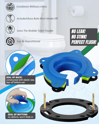 MENNTY Toilet Flange Repair Kit- Include Flange & Elastic Wax Ring Gasket with Brass Bolts and Hardware, Universal Rubber Toilet Wax Ring Replacement Kit, Better Than Wax Toilet Seal