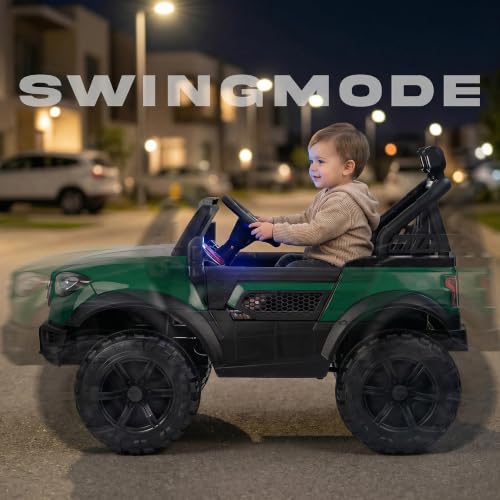 Image of Baybee BeastX Battery Operated Jeep for Kids with Parental Control | Baby Ride On Electric Car with RGB Lights, Music & Swing Mode | Rechargeable Battery Car for Kids 2 to 6 Years (Green)
