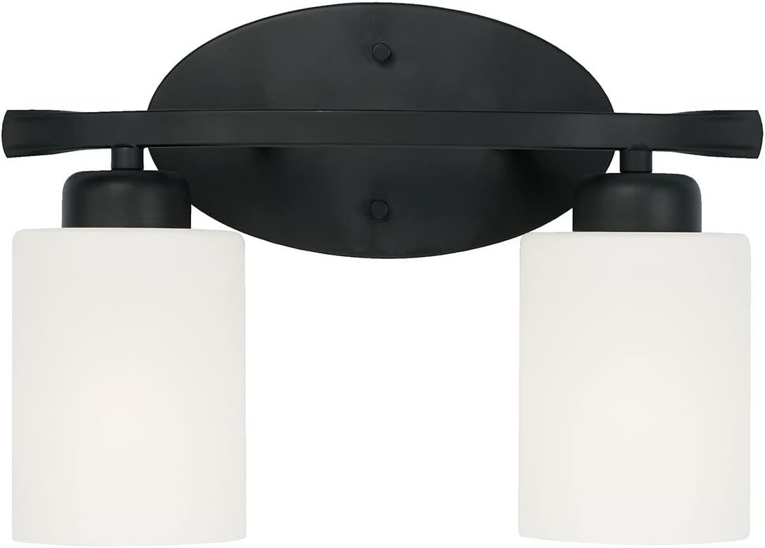 HomePlace by Capital Lighting 115221MB-338 Dixon Modern Soft White Glass Bathroom Vanity Wall Light, 2-Light 200 Total Watts, 9" H x 13" W, Matte Black