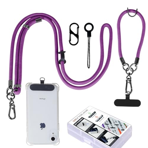 kedelux Anti Theft Phone Lanyard Crossbody, Adjustable 1x Cell Phone Neck Strap 1 x Wrist Strap, Universal Nylon iPhone Chain for Women, Purple