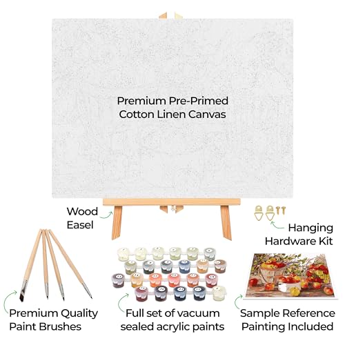 Ledgebay DIY Paint by Numbers Kit for Adults Framed Canvas Beginner to Advanced Paint by Numbers Kit, Kits Include Acrylic Paint Set, Brushes & Tabletop Easel (Apple Harvest 16" x 20" Framed)