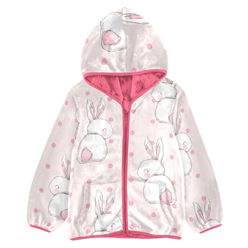 OTVEE Cute Bunny Pattern Pink Rabbit Kids Hoodie Jacket Fall Spring Full Zip Warm Outwear Coat