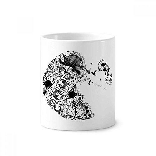 Porte-stylo en céramique fleurs et plantes mug design noir et blanc tasse 350ml