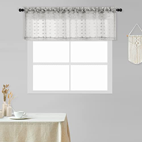 Light Grey Tier Curtains For Kitchen 18 Inch Length Short Semi Sheer Curtains Small Window Curtain Valance Rv Sheer Curtain Tiers Bathroom Bathroom Windows Sheer Curtain With Pom Pom Rod Pocket 52X18 #TOP10