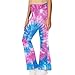 Psesaysky Tie Dye Girl's Flare Leggings Crossover High Waisted Flare Leggings Fashion Bell Bottoms Lightweight Bootcut Yoga Pants