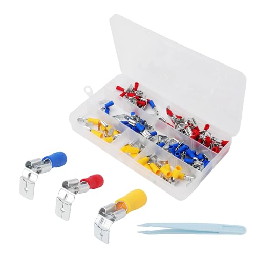 GZRXIOUS 80 Stück Piggyback Kabelschuhe Set mit Pinzette, Isolierte Flachsteckhülsen & Crimpverbinder KFZ, Kabelschuhe Flachstecker Set für Auto Motorrad Haushaltsgeräte, Farblich Kabelschuh 0,5–6mm²