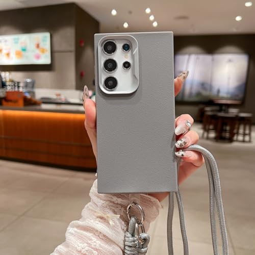 Étui en cuir synthétique Samsung S23 haut de gamme gris à lanière
