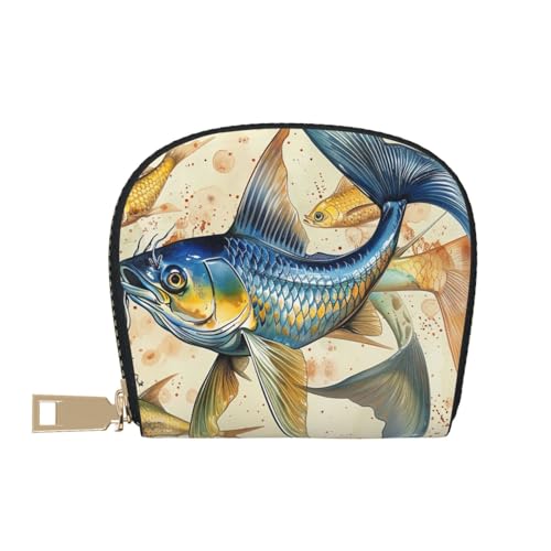 Fish Art Print Printed Credit Card Wallet for Women Men Cute Zipper Card Cases Holder Mini Coin Purse with 12 Card Slots2