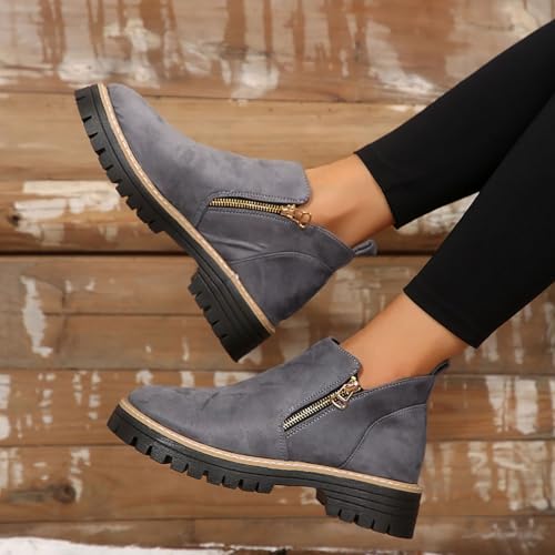 Botas cortas de mujer primavera con cremallera lateral y botines altos 4