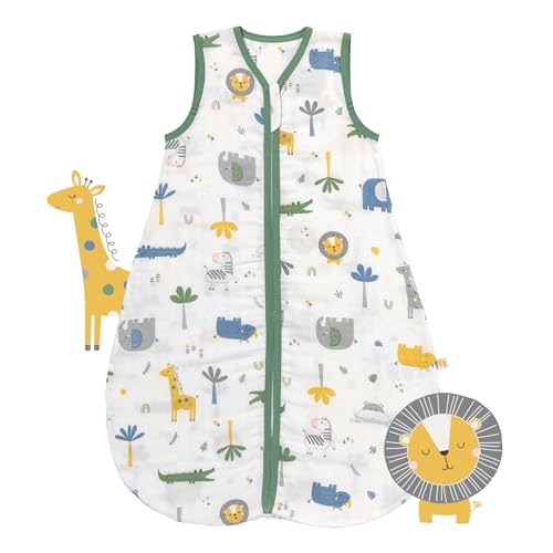 Schlummersack Schlafsack Baby Sommer 110 cm dünn Bambus-Musselin Dschungel | Babyschlafsack Sommer 0.5 Tog 0-3 Jahre Unisex