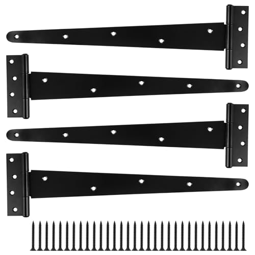 MIVIDE 2pcs 40cm Charnières de Porte en T, Charniere Porte Lourde en Métal Galvanisé, Charnières en T Noir avec Vis pour Portes de Hangar, Portes de Jardin, Fenêtres
