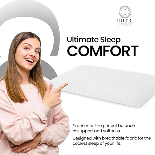Image of Memory Foam Pillow Set of 2, Ultra Slim White Geometric Design for Spinal Health, Breathable Jacquard Bedding with Zipper, Orthopedic Support for Stomach,55 x 40 x 5 cm