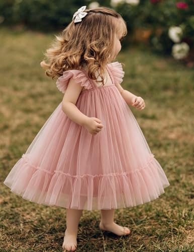 Image of Arshiner Toddler Tulle Dress for Girls Layered Tutu Ruffle Dresses Swing Twirly Fairy Summer Birthday Party Wedding Sundress