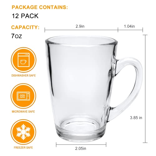 Cadamada Clear Glass Coffee Mugs, 7 Oz Espresso Mugs With Handle, Glass Drinking Beverage Cups For Latte, Cappuccino, Tea, Fruit Juice, Water, Office, Set Of 12 #TOP1