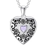 SOULMEET Sterling Silver Sunflower Birthstone June Simulated Light Amethyst Locket Necklace That Holds 1 Picture Photo Locket with Heart Birthstone (Locket only)