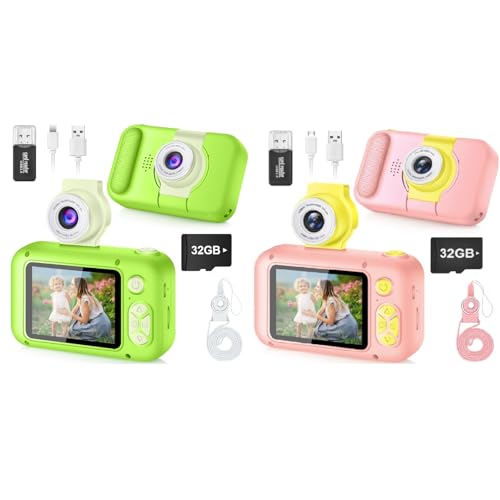 Image of 2Pcs Kid Camera for Kid,2.4in IPS Screen Digital Camera,180°Flip Len Toddler Camera,Children Selfie Camera with Playback Game,Christmas/Birthday Gift 3 4 5 6 7 8 9 10 Year Old Girl Boy