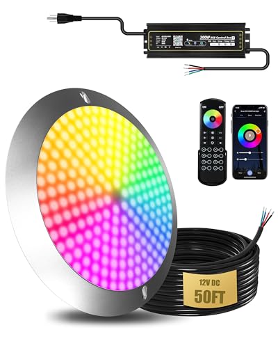 Goldlife P10 10“ 120W 12000LM RGB Pool Lights for Inground Pool Large Wet Niche, AC120V to DC12V, 50ft Cord, Underwater LED Lights with 1/2" NPT Thread, IP68 Swimming Pool Light