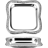 Geprägtes quadratisches Metalltablett mit geometrischer Textur, galvanisiert, moderner Organizer für Snacks, Schmuck und wichtige Utensilien, kompakt, 9,5 cm, Gold und Silber für (Silber)