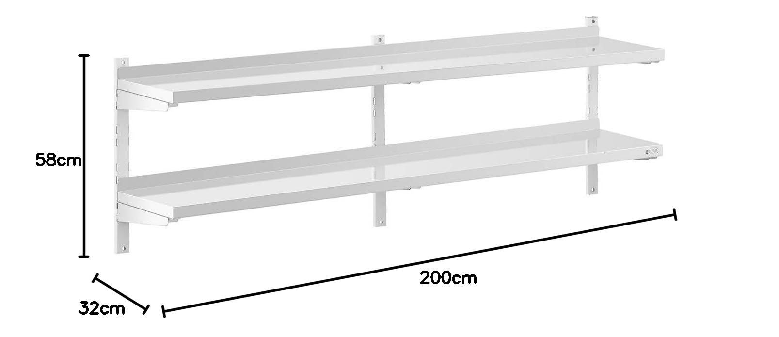 Royal Catering Mensola in Acciaio Inox 2 Ripiani RCWR-2000.3 (30 x 200 cm, 40 kg, Acciaio Inox)
