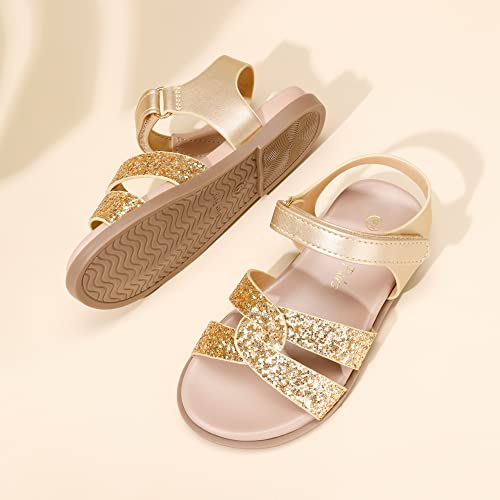 Image of DREAM PAIRS Girls Sandals Open Toe Princess Flat Sandals Strappy Summer Shoes Toddler /Little Kid