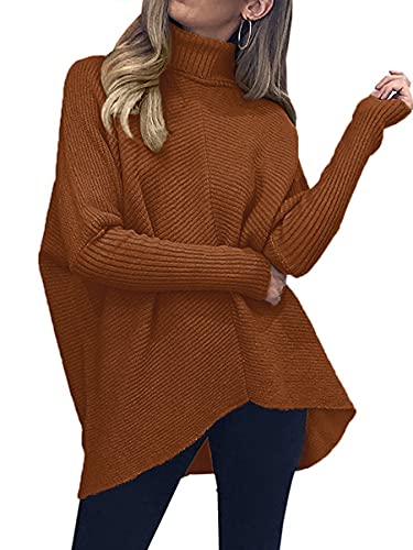 Image of ANRABESS Womens Casual Fall Sweater Turtleneck High Neck Batwing Sleeve Oversized Sweater Dress