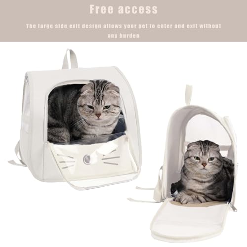 tintoke Tragbare und Faltbare Katzentasche,Atmungsaktive und Faltbare Haustier Rucksack,Katzenrucksack mit Netzfenster,Tragbare und Faltbare Katzenrucksack,Für Kleintiere wie Katzen,Hunde (Beige Weiß)
