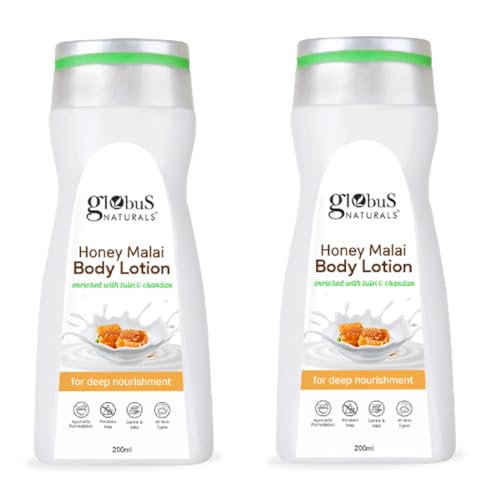 Globus Naturals Honey Malai Body lotion, Enriched with Tulsi and Chandan, For Deep Nourishment, 200ml (Pack of 2)