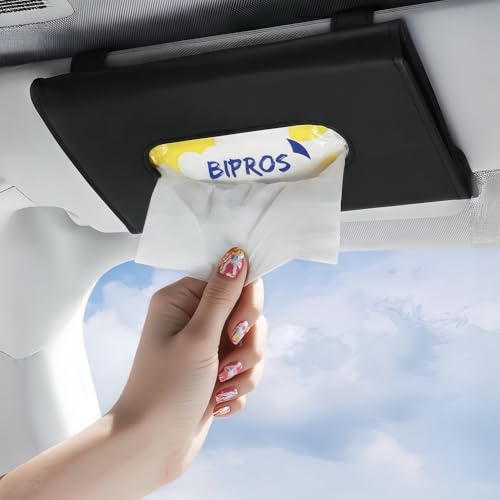 BIPROS Car Tissue Holder for Visor with Lotion Facial Tissues Included(Black)