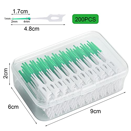 ILantule 200 Stück Interdentalbürste Weiche Silikon adaptive,Doppelseitige Interdentalbürsten aus Silikon Zahnbürste zur Reinigung Schmaler Interdentalzähne(Grün)