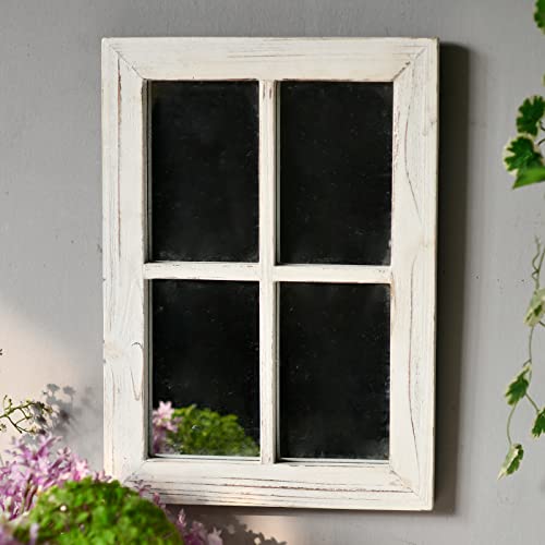 Rustic Window Pane Mirror Wall Decor 11" X 16", Hanging Distressed White Farmhouse Window Frame Mirror Wall Decor, Wood Decorative Bedroom Mirror For Wall Living Room Bathroom Fireplace Christmas #TOP3