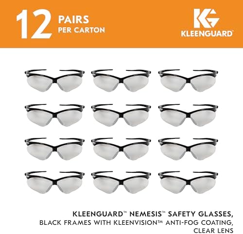 KleenGuard™ V30 Nemesis™ Safety Glasses (25679), with KleenVision™ Anti-Fog Coating, Clear Lenses, Black Frame, Unisex for Men and Women (Qty 12)