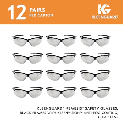 KLEENGUARD V30 Nemesis Safety Glasses (25679), Clear Anti-Fog Lens with Black Frame,(Pack of 12)