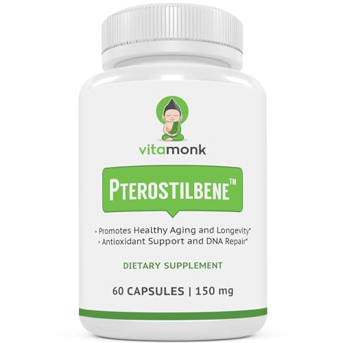 VitaMonk Pterostilbene 150mg Capsules No Artificial Fillers - Soy Free Trans-Pterostilbene Supplement which Promotes Healthy Aging and Longevity - 60 Veggie-Caps - Improved Resveratrol
