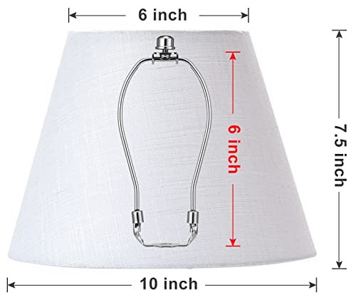 Small Lamp Shades, White Lamp Shades for Table Lamps, Barrel Spider Lampshade Replacement with 6 inch Harp, White Linen Fabric Hardback Lampshades, Hand Crafted Cloth Lamp Cover (6 x 10 x 7.5 inch)