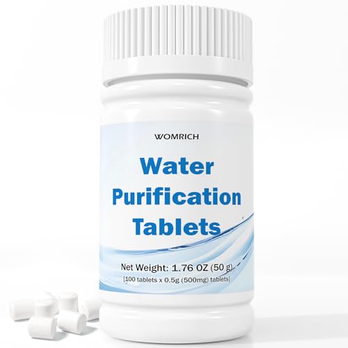 500mg Water Purification Tablets (100 Count) - Water Purifier Tablets for Emergency Water - Hiking, Camping, Survival, Backpacking, RVs - Water Purifier Treatment Tablets for Safe Drinking Anywhere