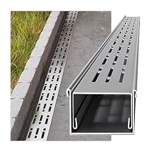Trench Drain 304 Stainless Steel Trench Drain System, Low Profile Rainwater Drainage Trench for Concrete Underground, Patio Yard Driveway Channel Drainage Kit with Metal GrateWxH 7x5cm/2.76x1.97in