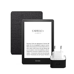 Kindle Paperwhite Essentials Bundle con Kindle Paperwhite (8 GB, con pubblicità), Custodia Amazon in tessuto e Caricabatterie USB Amazon PowerFast (9 W)