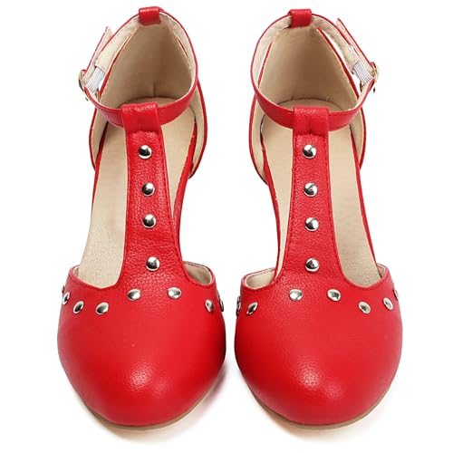 Image of ForeMode Fashion Women T-Strap High Heels Bow Platform Round Toe Pumps Leather Summer Sweet Shoes