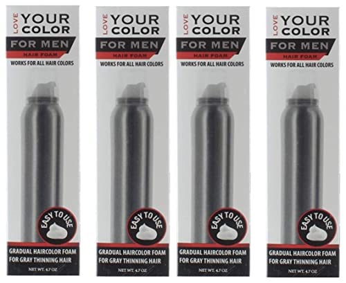 Hair Foam Gradual Haircolor Foam for Men for Gray Thinning Hair for All Hair Types by Love Your Color, 4.7 Oz (4 PACK)