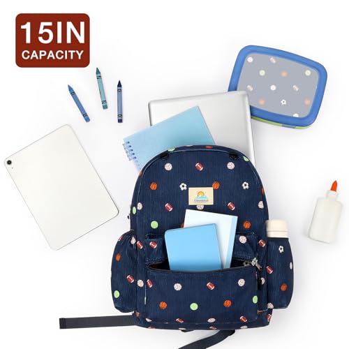 Image of STEAMEDBUN Corduroy Kids Backpack for Boys and Girls 5-8: Boys Backpack for Elementary Kindergarten - 15 inch Cute Backpacks for Kids