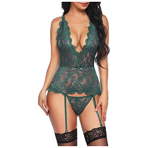 Body lingerie sexy en dentelle col en V et manches longues pour femmes