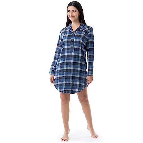 Wrangler Damen Mittellanges Flanell-Schlafhemdkleid Nachthemd, Blau kariert, 3X