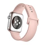 HuanlongTM New Soft Silicone Sport Style Replacement Iwatch Strap Band for Apple Wrist Watch Series 1 Series2 (Pink Sand 42mm M/L)