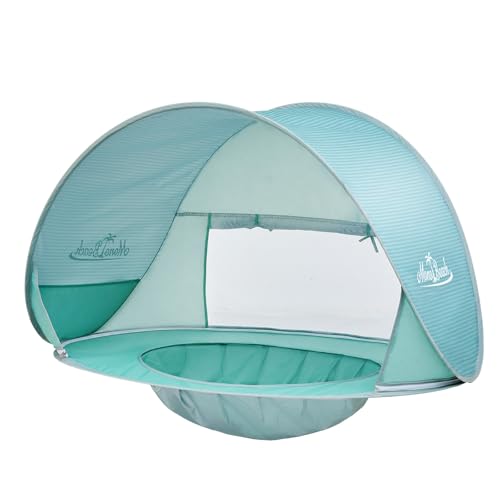 Image of Monobeach Baby Beach Tent with Pool: Green Pop Up Sun Shade Tent for Toddler, UV Protection Portable Outdoor Shelter, Foldable Camping Canopy for Beach, Backyard & Travel